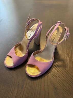 Gucci Pink Lavender Ankle-Strap Block Heels